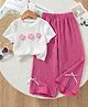 tior Woven Half Sleeves Floral Applique Detailed Top & Pants Set - Pink