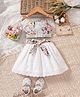 tior Woven Sleeveless Lace Embellished Floral Printed Crop Top & Skirt Set - Multi Colour