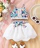 tior Woven Sleeveless Lace Embellished Floral Printed Crop Top & Skirt Set - Sky Blue