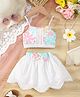 tior Woven Sleeveless Lace Embellished Floral Printed Crop Top & Skirt Set - Pink