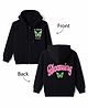 Doreme Fleece Knit Full Sleeves Hooded Sweatshirt with Front & Back Butterfly Print - Navy