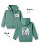 Doreme Fleece Knit Full Sleeves Front & Back New York City Printed Hooded Sweatshirt - Green