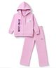Doreme Fleece Knit Full Sleeves Winter Wear Hooded Sweat Jacket & Lounge Pant Set with  Text Print - Mauve