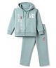 Doreme Fleece Knit Full Sleeves Winter Wear Hooded Sweat Jacket & Lounge Pant Set with  Text Print - Aqua Blue