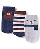 Doodle Poodle Cotton Knit Ankle Length Striped Socks With Teddy Bear Design Pack of 3 - White, Grey & Navy Blue