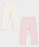 Mi Arcus Cotton Elastane Knit Pack Of 2 Striped & Solid Leggings - Cream & Peach