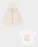 Mi Arcus 100% Cotton Knit Full Sleeves Solid Shirt With Striped Tee - White & Beige