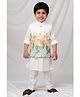 LITTLE COLLARS Blended Woven Full Sleeves Solid Kurta  & Pant Set With Floral Printed Waistcoat - Yellow