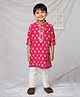 LITTLE COLLARS Cotton Woven Full Sleeves Floral Printed Lace Embellished Kurta & Pyjama Set - Pink