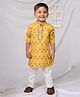 LITTLE COLLARS Cotton Woven Full Sleeves Floral Printed Lace Embellished Kurta & Pyjama Set - Mustard