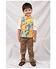 LITTLE COLLARS Blended Woven Full Sleeves Solid Shirt & Pant Set With Floral Printed Waistcoat & Brooch - Cream