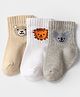 Doodle Poodle Knit Ankle Length Socks with Bear Lion Koala Design Pack of 3 - Beige White Grey