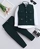 Fourfolds Cotton Blend Woven Full Sleeves Solid Shirt & Pant Set With Pocket Detailed Jacket - Dark Green