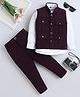 Fourfolds Cotton Blend Woven Full Sleeves Solid Shirt & Pant Set With Pocket Detailed Jacket - Wine