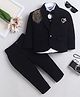 Fourfolds Cotton Blend Woven Full Sleeves Horse Designed Stone Embellished 3 Piece Party Suit With Bow - Black