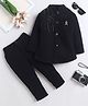 Fourfolds Cotton Blend Woven Full Sleeves Beads Embellished & Brooch Detailed Sherwani & Trouser Set - Black