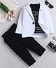 Fourfolds Cotton Blend Woven Full Sleeves Textured Blazer & Trouser Set With New York Text Printed Tee - White
