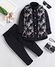 Fourfolds Woven Full Sleeves Solid Sherwani & Trouser Set With Sequins Embellished & Floral Embroidered Jacket- Black