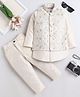 Fourfolds Woven Full Sleeves Solid Sherwani & Trouser Set With Sequins Embellished & Floral Embroidered Jacket - Beige
