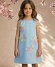 Foreverkidz Moss Crepe Woven Sleeveless Floral Applique Detailed Dress - Blue