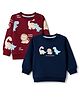 Babyhug 100% Cotton Terry Knit Heavy Gauge Full Sleeves Sweatshirt With Animal & Text Print Pack of 2 - Red & Navy Blue