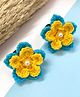 Little Peas Pearl Embellished Colour Blocked Floral Applique Detailed Rubber Bands - Yellow & Light Blue
