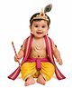 Itsmycostume Lord Krishna Costume Set With Crown Earrings Mala & Shela - Pink & Yellow