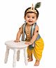 Itsmycostume Lord Krishna Costume Set With Crown Earrings Mala & Shela - Turquoise & Yellow