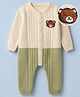 Babyhug Knit Full Sleeves Winter Wear Romper with Full Length and Bear Patch - White