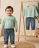 ToffyHouse Fleece Knit Full Sleeves Sweatshirt and Pant Winter Set with Heart and Slogan Print - Light Green
