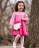 Babyhug Cotton Woven Full Sleeves Frock With Leggings and Purse -Pink