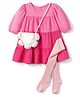 Babyhug Cotton Woven Full Sleeves Frock With Leggings and Purse -Pink