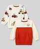Babyhug 100% Cotton Terry Knit Full Sleeves Sweatshirts with Vehicle and Animal Print Pack of 2 - Beige & Red