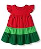 Babyhug Cotton Woven Flared Frock with Half Sleeves and Watermelon Print - Red
