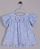 Aomi Cotton Woven Half Sleeves  Bow Applique Detailed Checked Dress - Blue