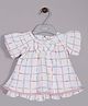 Aomi Cotton Woven Half Sleeves Bow Applique Detailed Checked Dress - White