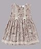 Aomi Blended Woven Sleeveless Lace Embroidered & Bow Applique Detailed Leaves  Printed Dress - Brown