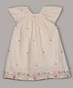 Aomi Blended Woven Frill Sleeves Floral Embroidered Dress - Off White & Pink