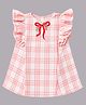 Aomi Cotton Woven Frill Sleeves Floral & Bow Embroidered Checked Dress - White & Orange