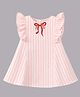 Aomi Cotton Woven Frill Sleeves Floral & Bow Embroidered Striped Dress - White & Orange