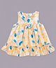 Aomi Blended Woven Sleeveless Bow Applique Detailed & Schiffli Embroidered Leaves Printed Dress - Yellow