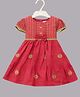 Aomi Cotton Woven Cap Sleeves Lace Embellished Bow Applique Detailed Striped Dress - Red