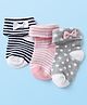 Doodle Poodle Cotton Mixes Knit Ankle Length Striped Socks with Polka Dots Design & Bow Pack of 3 - Grey, Pink & Black