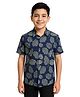 Charchit Cotton Blend Woven Half Sleeves Leaves Printed Shirt - Navy Blue