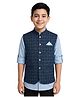 Charchit Cotton Blend Woven Full Sleeves Solid Shirt With Checked Nehru Jacket - Blue