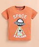 ZOLFO Cotton Knit Half Sleeves Space Theme Printed Tee - Orange