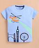 ZOLFO Cotton Knit Half Sleeves Cityscape Printed Printed Tee - Sky Blue