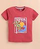 ZOLFO Cotton Knit Half Sleeves Tropical Theme Printed Tee - Coral Red