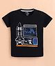 ZOLFO Cotton Knit Half Sleeves Space Theme Printed Tee - Black