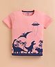 ZOLFO Cotton Knit Half Sleeves Dinosaurs & UFO Printed Tee - Soft Pink